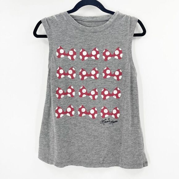 Disney Parks Minnie Mouse Bow Tank Top Womens Size S Gray Crew Neck Casual - Picture 1 of 3